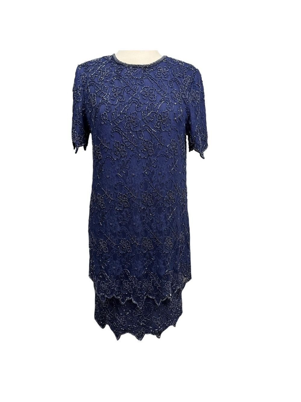 Vintage Brilliante Beaded Dress Size S Blue